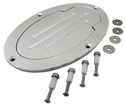 Fuel Tank and Master Cylinder Access Door, Billet Aluminum, Polished, Oval Fuel Tank and Master Cylinder Access Door, Billet Aluminum, Polished, Oval