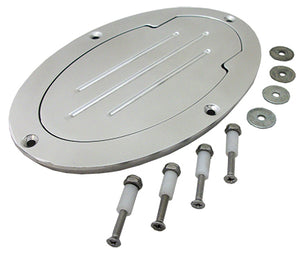 Fuel Tank and Master Cylinder Access Door, Billet Aluminum, Polished, Oval view 1