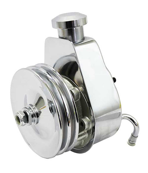 Power Steering Pump, Chrome, Billet Cap, Chrome 2 Groove Pulley - Saginaw