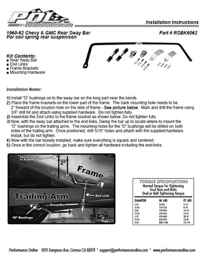 1960-62 Chevy C10 High Performance Rear Sway Bar view 6